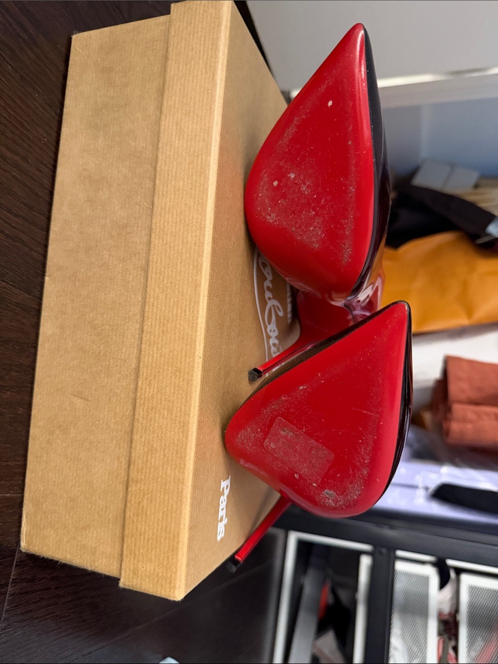 Christian Louboutin Red to Burgundy Patent Ombre Pointed Stiletto Pumps - Picture 4 of 6